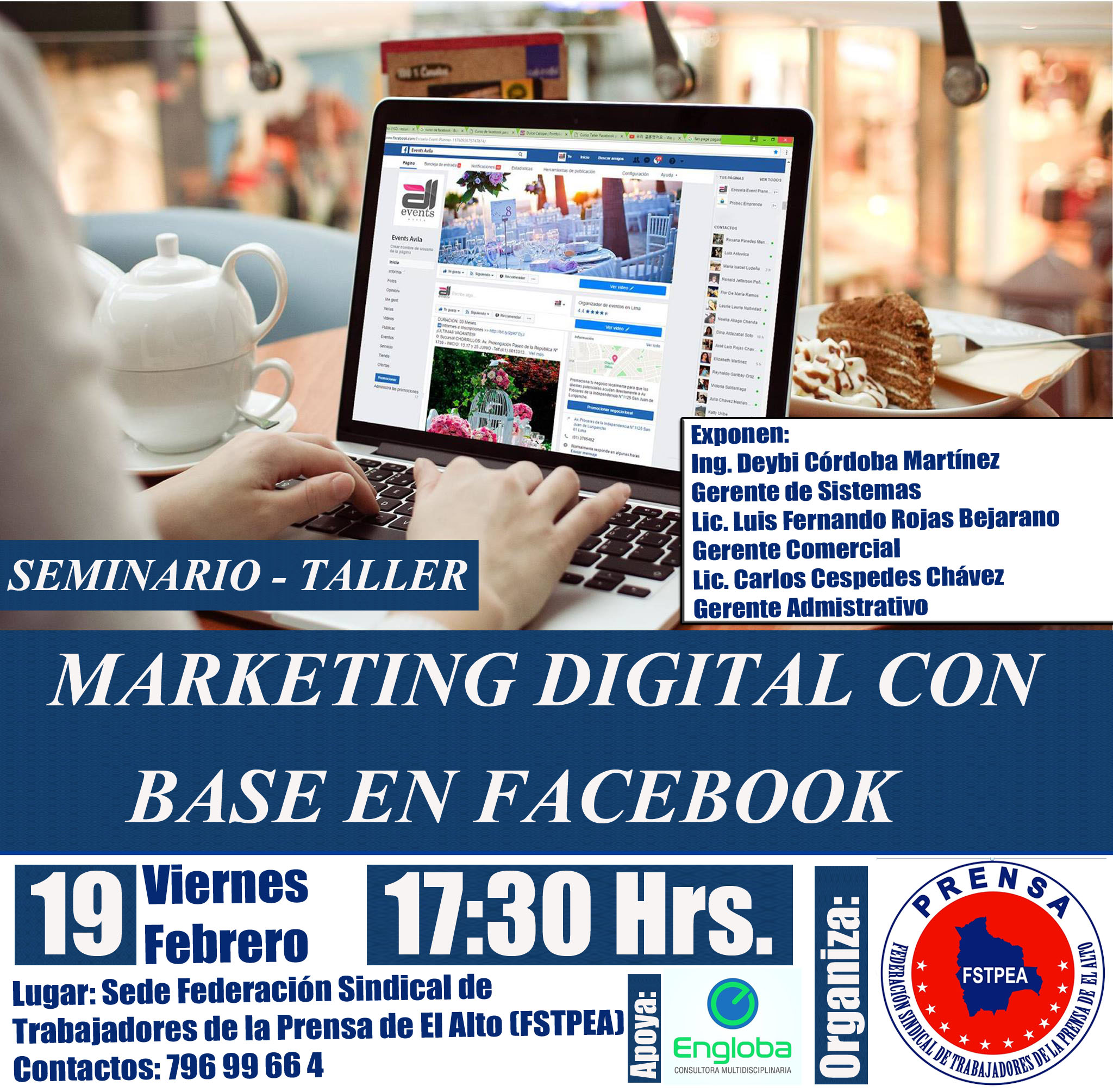 Afiche del Seminario “Marketing Digital con base en Facebook” organizado por la FSTPEA